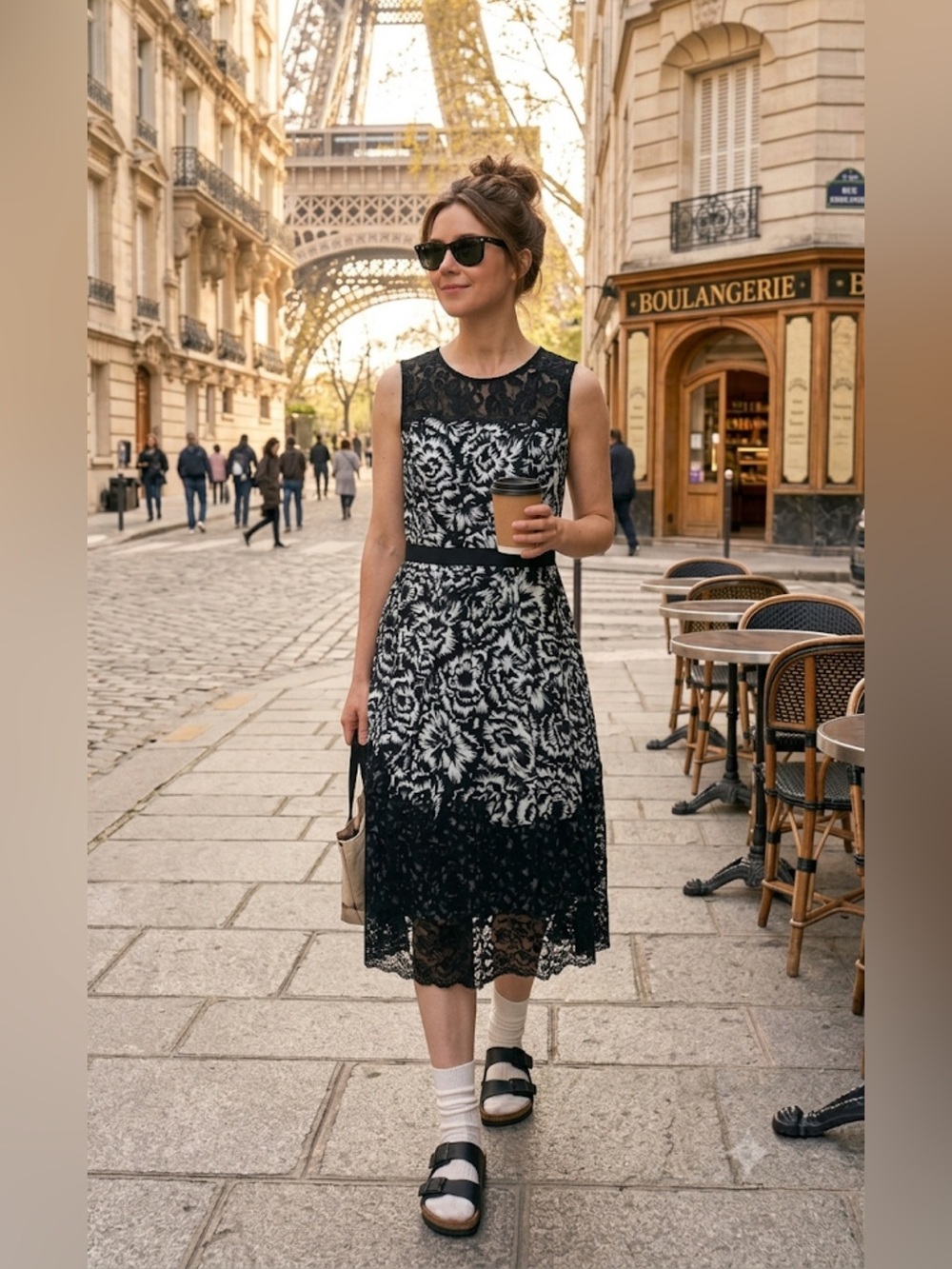Ann Taylor Girls Black and White Floral Lace Dress